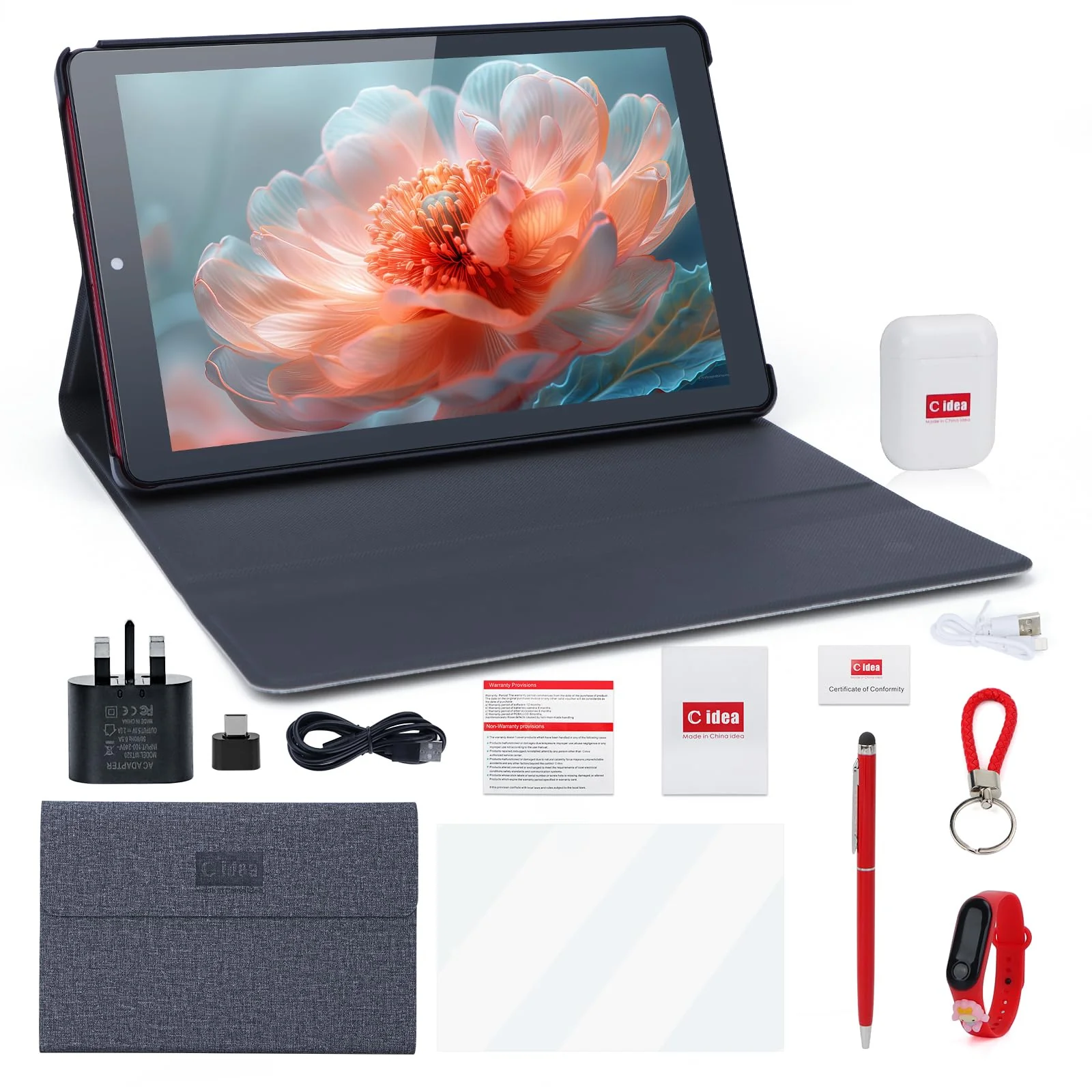 C Idea CM915 8 Go + 512 Go Rouge WiFi 5G, Tablette Android 12 de 9 pouces Extensible 512 Go TF 5MP + 8MP Double caméra