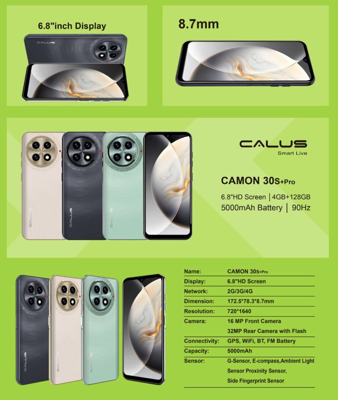 Calus Camon 30s pro+ / Mémoire : 128GB + Bluetooth