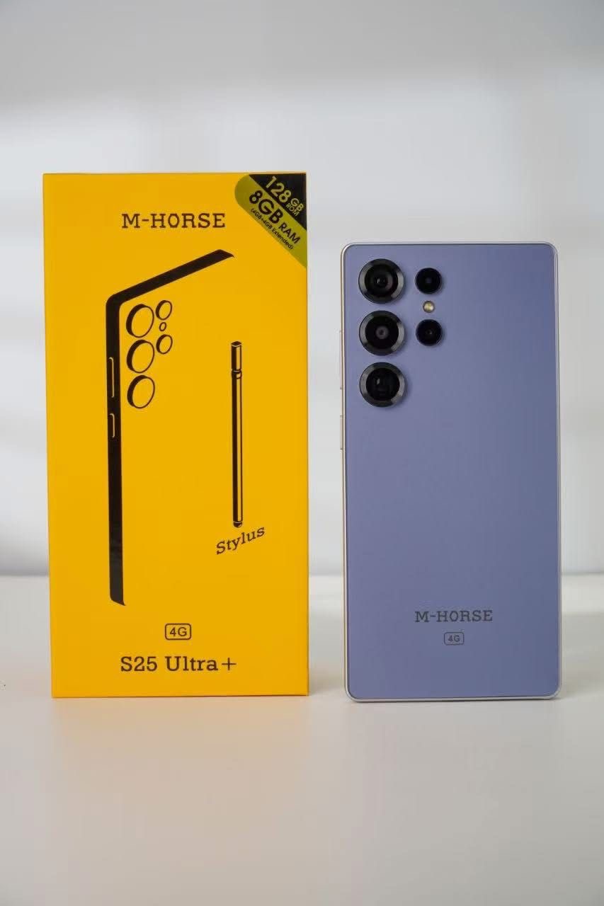 M-HORSE S25 Ultra+ Ecran : 6.6’’ HD+ Photo : 16MP+32MP Rear AI caméra Mémoire  : 128 GB RAM : 8 ( 4+4 ) Batterie : 5000mAh Connexion : 4G