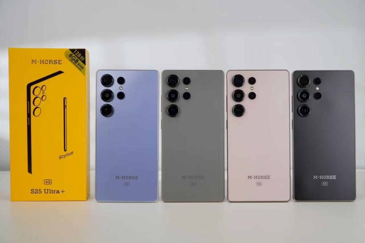 M-HORSE S25 Ultra+ Ecran : 6.6’’ HD+ Photo : 16MP+32MP Rear AI caméra Mémoire  : 128 GB RAM : 8 ( 4+4 ) Batterie : 5000mAh Connexion : 4G