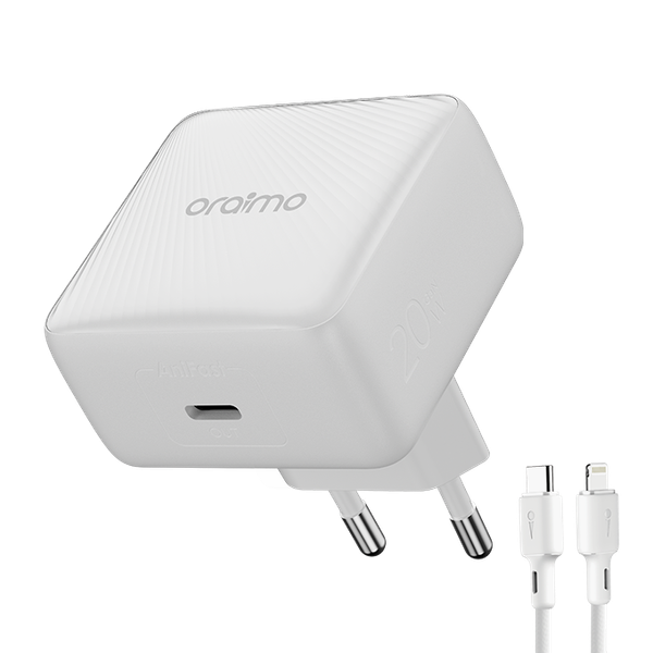 oraimo PowerCube 20 Chic 20W GaN Wall Charger Kit with Type-C to Lightning Cable