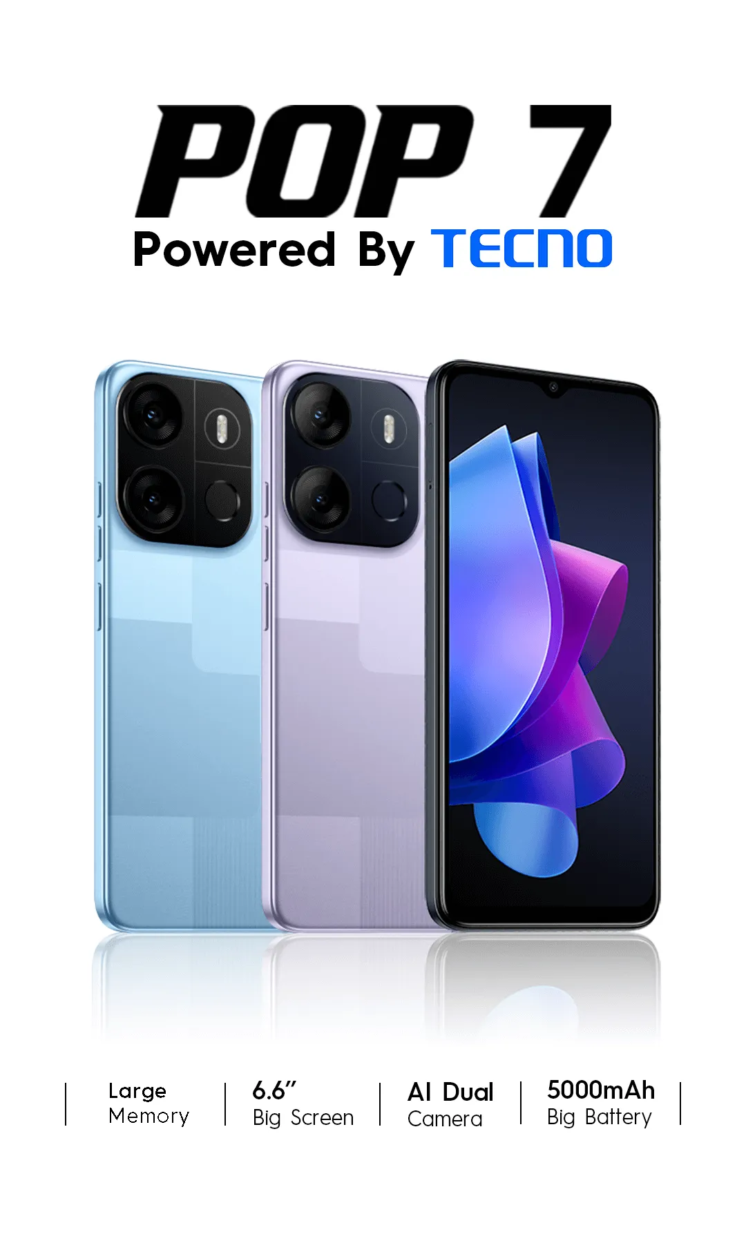 TECNO POP 7 - 64GB ROM - 5 000 mAh Type-C - écran HD